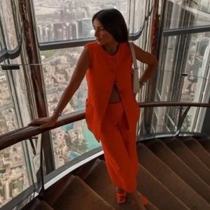 Zara Textured Orange Vest Waistcoat